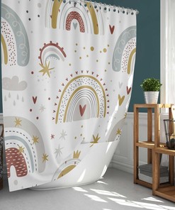 Colorful Rainbow Shower Curtain, Sky Dreamy Stars Cloud Nordic, Kid House Warming Gift