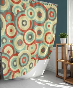Colorful Retro Circles Shower Curtain, Mid-Century Vintage Fabric Bathroom Curtain, Home Bathroom Set Decor, House Warming Gift