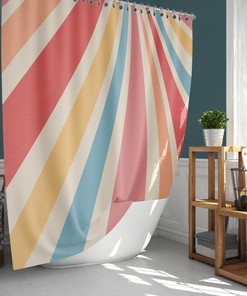 Colorful Retro Shower Curtain, Mid-Century Vintage Vertical Red Stripe, Home Bath Set Decor