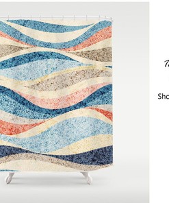 Colorful Sea Wave Dots Shower Curtain, Modern Art Home Decor, Bathroom Decor Idea