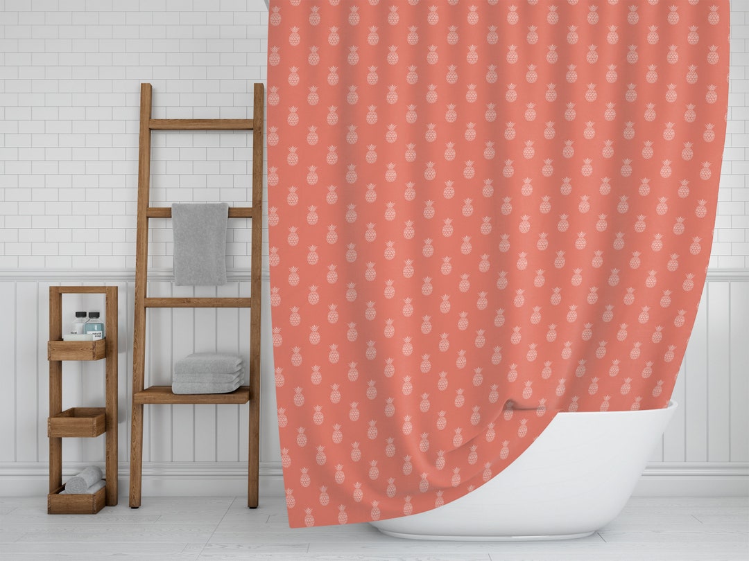 Colorful Shower Curtain, Coral Peach Pink Pineapples Bath Curtain, Tropical Bath Decor, Whimsical New Home Decor Gift, Modern Bath Curtain