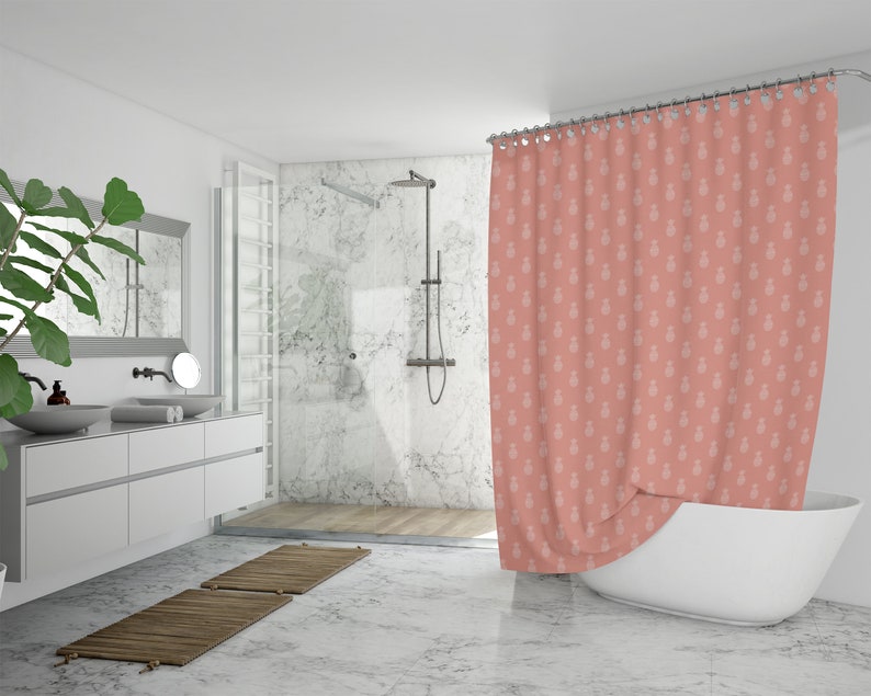 Colorful Shower Curtain, Coral Peach Pink Pineapples Bath Curtain, Tropical Bath Decor, Whimsical New Home Decor Gift, Modern Bath Curtain - Image 4