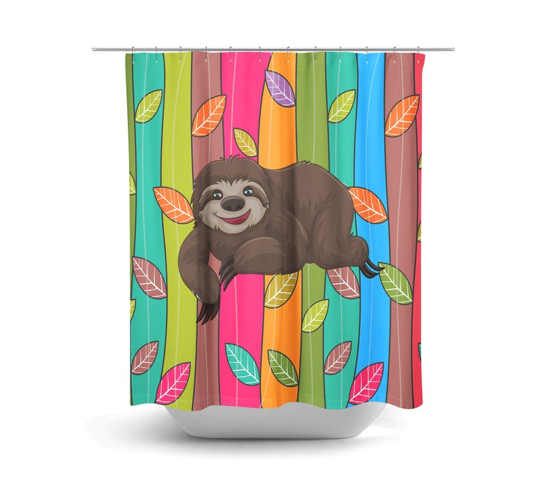 Colorful Sloth Shower Curtain for Bathroom Decor, Home Decor - Image 2