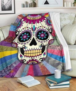Colorful Sugar Skull Funny Sherpa Fleece Blanket Gifts for Family, for Couple