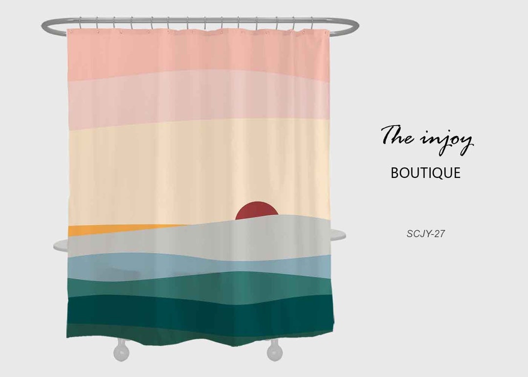 Colorful Sunrise Shower Curtain, Pink Waterproof Shower Curtain, Abstract Bathroom Set Water Repelling