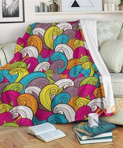 Colorful Surfing Wave Pattern Sherpa Fleece Blanket Gifts for Family, for Couple