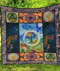 Colorful Tree Of Life Earth Lover Quilt Set with 2 Pillowcases
