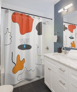 Colorful Unique Artistic Shower Curtain Hand Drawing Waterproof Shower Curtain