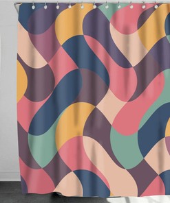 Colorful Vintage Retro Abstract Shower Curtain, Boho Pink Blue Yellow Bathroom Curtain, Home Bath Decor Accessories