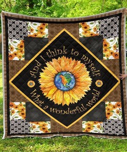Colorful What A Wonderful World Sunflower Gift Quilt