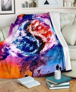 Colorful Yin Yang Universe Sherpa Fleece Blanket Gifts for Family, for Couple