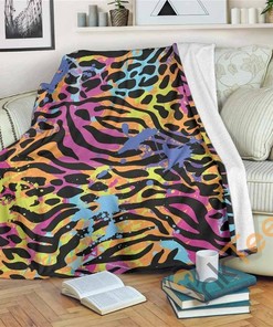 Colorful Zebra Leopard Pattern Sherpa Fleece Blanket Gifts for Family, for Couple