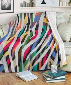 Colorful Zebra Pattern Sherpa Fleece Blanket Gifts for Family, for Couple
