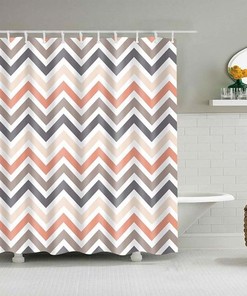 Colorful Zigzag Geometry Line Shower Curtain, Geometric Vertical Lines Fabric Bathroom Curtain, Home Bathroom Decor, Bath Curtain