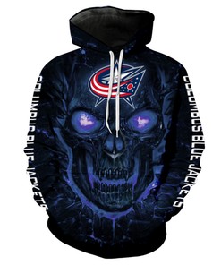 Columbus Blue Jackets Halloween Hoodie 3D Skulls Pullover Nhl