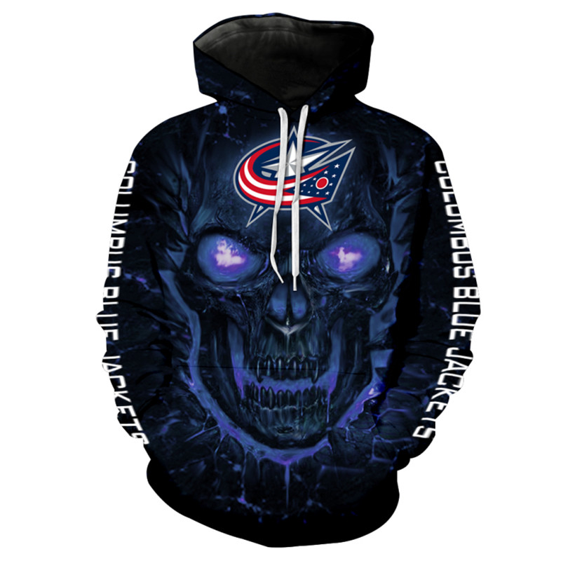 Columbus Blue Jackets Halloween Hoodie 3D Skulls Pullover Nhl