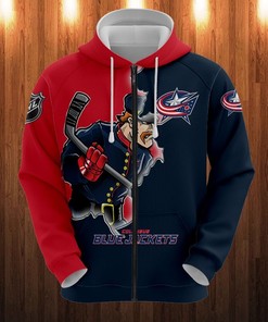 Columbus Blue Jackets Hoodie 3D Zip Hoodie 3D Cartoon Graphic Zip Hoodie for Fan