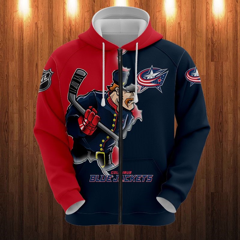 Columbus Blue Jackets Hoodie 3D Zip Hoodie 3D Cartoon Graphic Zip Hoodie for Fan