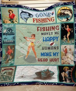 Come Fishing Fishing Makes Me Happy Fishing Quilt Blanket Bedding Set
