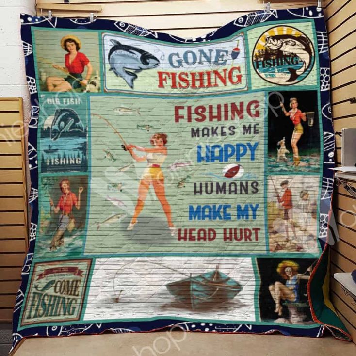 Come Fishing Fishing Makes Me Happy Fishing Quilt Blanket Bedding Set