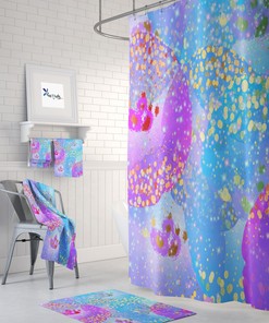 Confetti Rain Shower Curtain Optional Bath Mat Bathroom Boho Chic Pastel Abstract