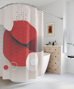 Contemporary Japanese Design Meets Minimalism With Our Boho Abstract Circles Shower Curtain