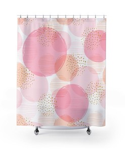 Contemporary Shower Curtain, Pink Circles Tub Curtain College Dorm Decor, Bathroom Decor
