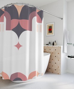 Contemporary Tribal Abstract Art Shower Curtain - Mid-Century Vintage Minimalist Bathroom Decor
