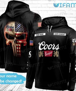 Coors Banquet Hoodie 3D Punisher Skull Custom Name USA Flag Beer Lovers Gift