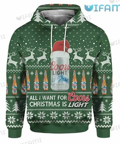 Coors Light Hoodie 3D All I Want For Christmas Is Coors Light Beer Lovers Gift