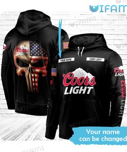 Coors Light Hoodie 3D Punisher Skull Custom Name USA Flag Beer Lovers Gift