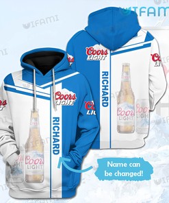 Coors Light Hoodie 3D White Blue Custom Name Beer Lovers Gift