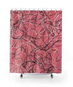 Coral Mid Century Modern Boomerang Pattern Shower Curtain In Durable Polyester for 5 or 6 Atomic Age Bathroom Decor