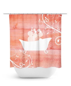 Coral Shower Curtain, Coral Bathroom Decor, Bathtub Curtain, Farmhouse Bathroom, Country Bathroom, Claw Tub Bath Curtain