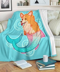 Corgi Dog Fish Mermaid Funny Mixed Sherpa Fleece Blanket Gifts for Family, for Couple