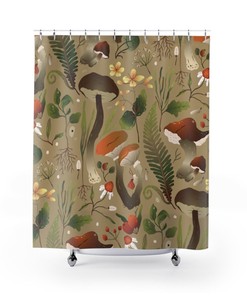 Cottagecore Shower Curtain, Boho Mushroom Shower Curtain