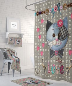 Country Cat Farmhouse Shower Curtain Patches and Love