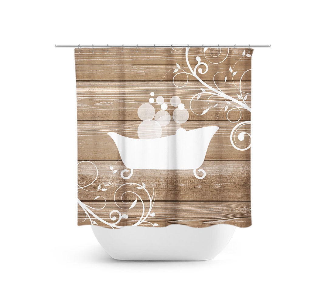 Country Decor Shower Curtain, Brown And White Bathtub Curtain, Rustic Bathroom Decor, Farmhouse Bathroom, Art Shower Curtain