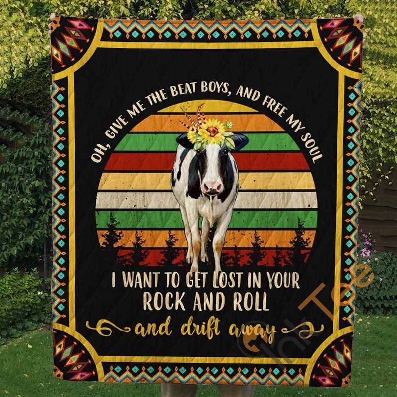 Cow Give Me The Beat Boys And Free My Soul Quilt Blanket Bedding Set