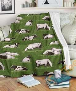 Cow On Green Grass Pattern Sherpa Fleece Blanket Gifts for Family, for Couple
