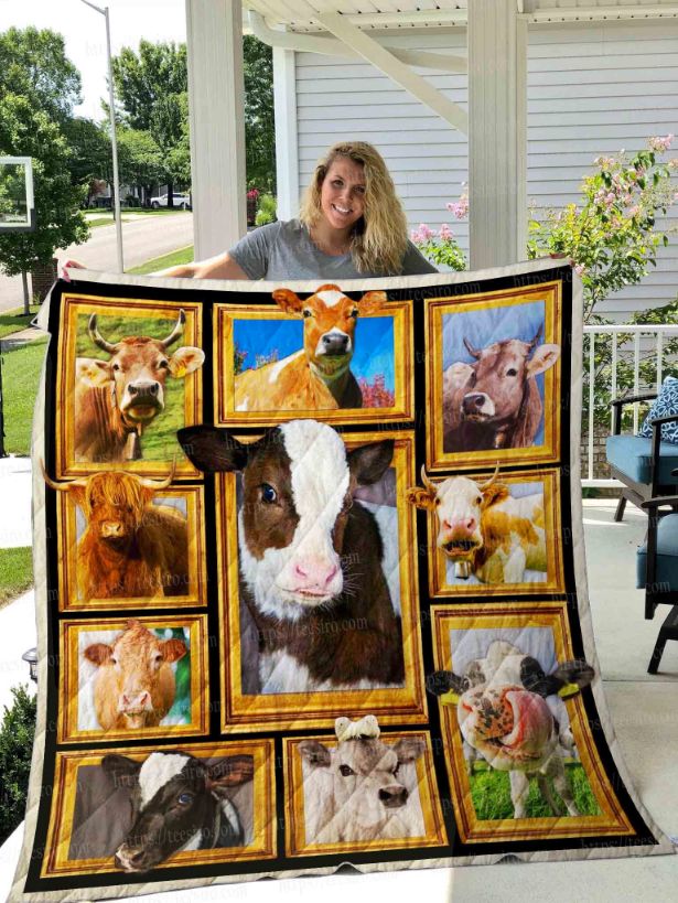 Cow Picture Art Collection Quilt Blanket Bedding Set