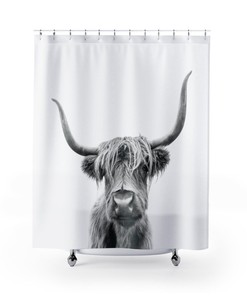 Cow Shower Curtain For Animal Lover, Cattle Curtain, Photographic Curtain, Black White Shower Curtain, Nature, Farm Barn Curtain