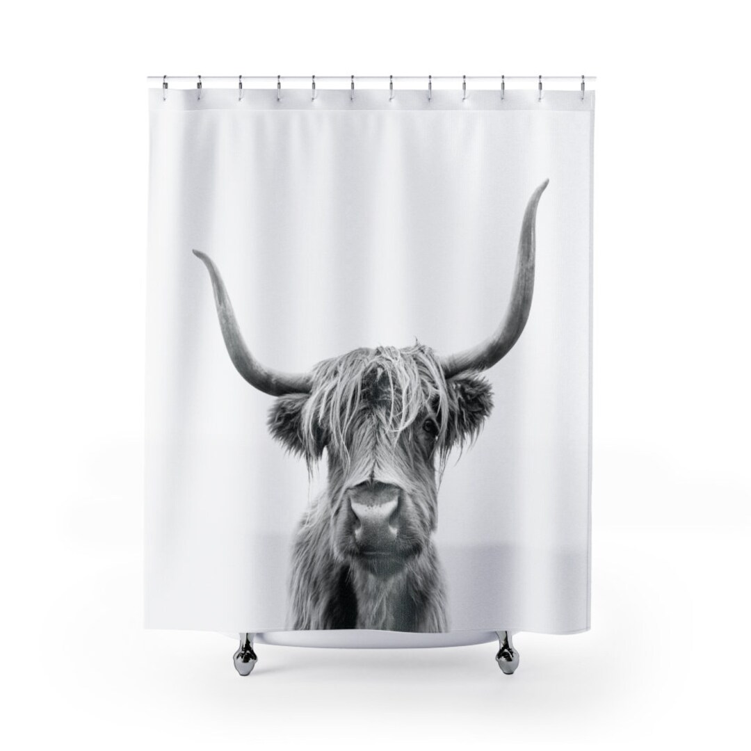 Cow Shower Curtain For Animal Lover, Cattle Curtain, Photographic Curtain, Black White Shower Curtain, Nature, Farm Barn Curtain