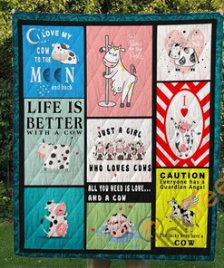 Cow Themed Personalized Quilt Blanket and Bedding Set with 2 Pillowcases