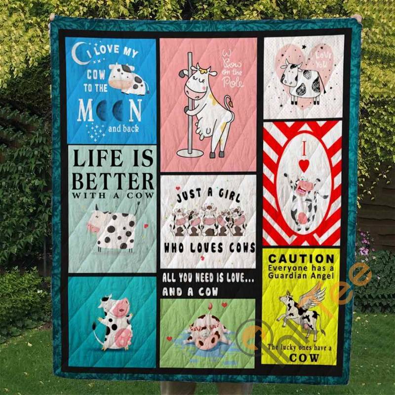 Cow Themed Personalized Quilt Blanket and Bedding Set with 2 Pillowcases