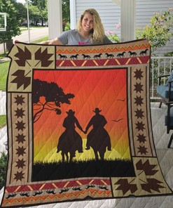 Cowboy Couple At Dawn Horse Perfect Gifts For Horse Lover Quilt Blanket