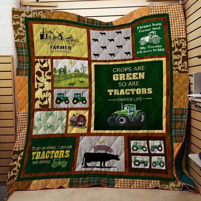 Crops Are Green So Are Tractor Farmer Life Quilt Blanket Bedding Set