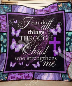 Cross Purple I Can Do All Things Quilt Blanket Bedding Set