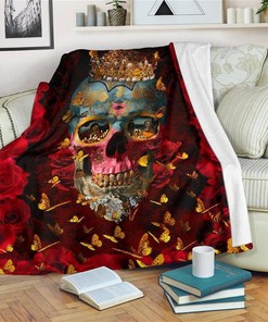 Crown Skull Sherpa Fleece Blanket Gifts for Family, for Couple