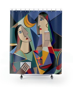 Cubism Abstract Art Shower Curtain, Unique Bathroom Decor Design, Art Print, Housewarming Gift